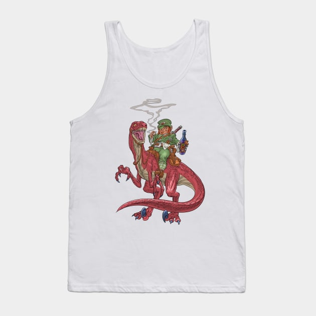 Leprechaun on a Velociraptor Tank Top by AyotaIllustration